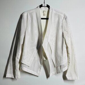 Chico's See-Through Square Print Mesh Faux Leather Perforated Jacket Sz 3 US XL